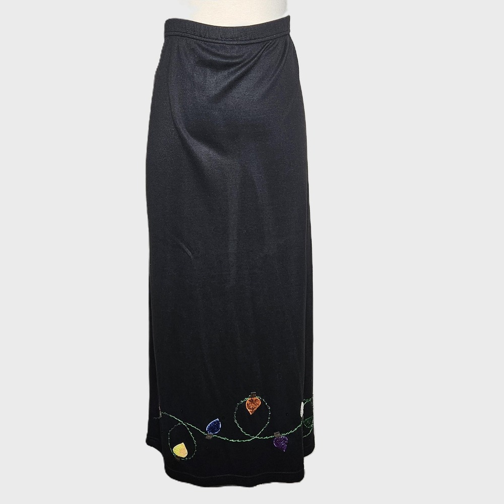 Quacker Factory Black Sequin Holiday Lights Maxi Skirt Womens Medium A-13980